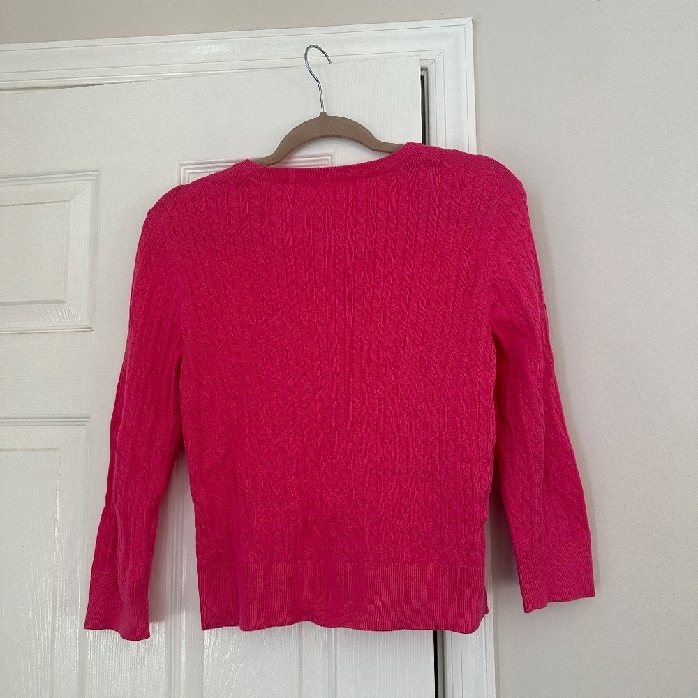 Lilly Pulitzer Pink 3/4 Sleeve Cardigan Cable Knit Cotton Stretch Classic Preppy - Picture 4 of 5